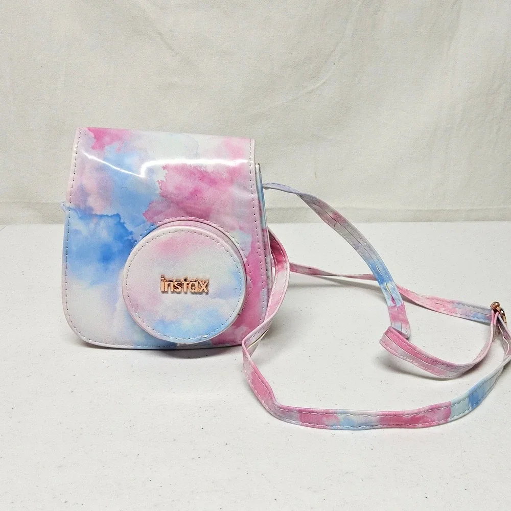 Fujifilm Instax Camera Case Unisex OS‎ Pink Blue Watercolor Tie Dye Faux Leather